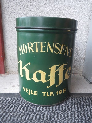 MORTENSENS KAFFE VEJLE TLF.198 -  vintage coffee tin can